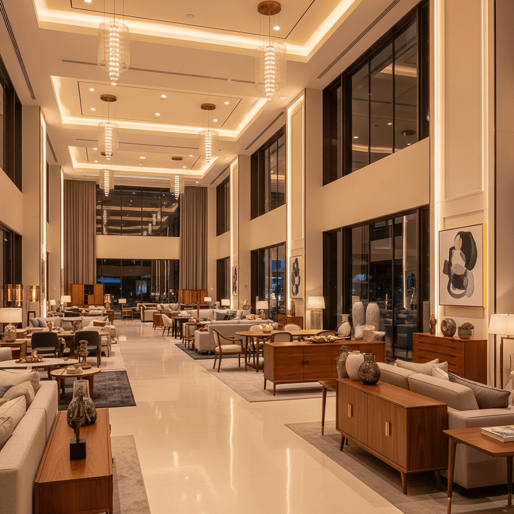 MAHA-GFC furniture showroom rendering — plug-and-play manufacturing city in Palghar, Maharashtra